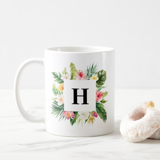 Mug Aquarelle Plantes tropicaux Monogramme du cadre (Avec donut)