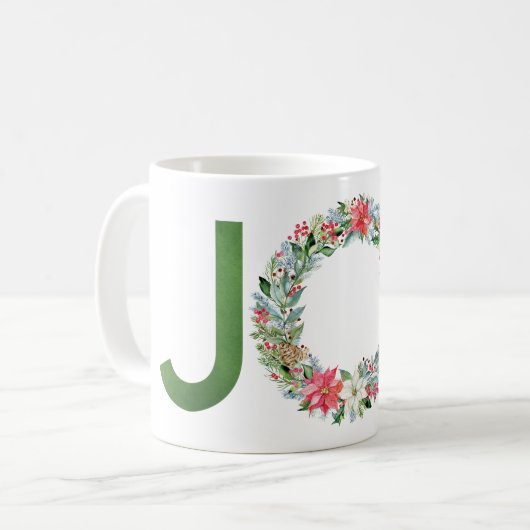 Mug Aquarelle Poinsettia couronne de Noël Joie (Devant gauche)