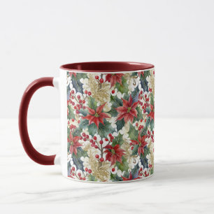 Mug Aquarelle poinsettia et saint motif Noël