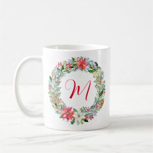 Mug Aquarelle Poinsettia monogramme de couronne de Noë