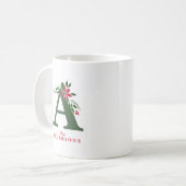 Mug Aquarelle Poinsettia & Winter Greenergie Monogramm (Devant gauche)