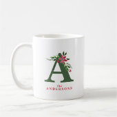Mug Aquarelle Poinsettia & Winter Greenergie Monogramm (Gauche)