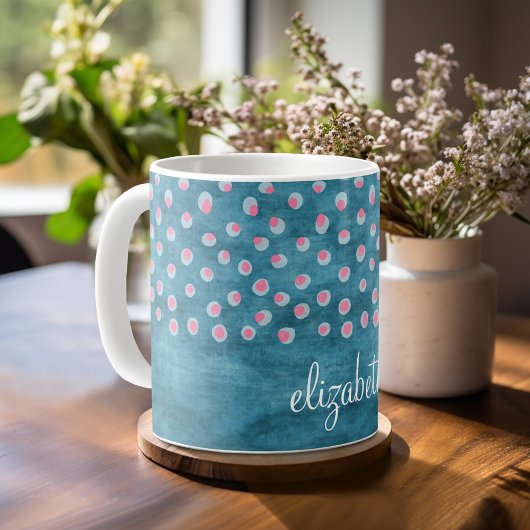 Mug Aquarelle Pois Messy - bleu et rose