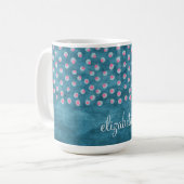 Mug Aquarelle Pois Messy - bleu et rose (Devant gauche)