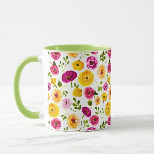 Mug Aquarelle Ranunculus Perse Buttercups Jardin (Gauche)