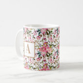 Mug Aquarelle Ressort Floral Wreath Monogramme Café M (Devant gauche)