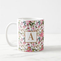 Aquarelle Ressort Floral Wreath Monogramme Café M