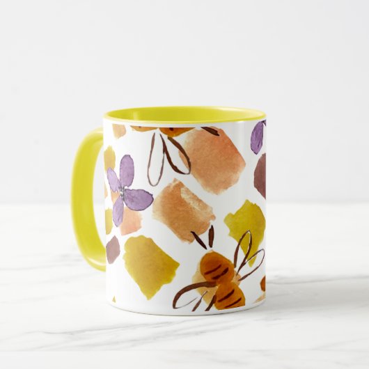 Mug Aquarelle Ressort Jaune Abeille Motif (Devant gauche)