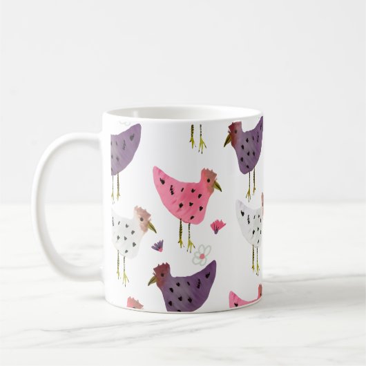 Mug Aquarelle Rooster rose violet motif floral (Gauche)