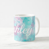 Mug Aquarelle rose Aqua Laver et Nom personnalisable M (Devant droit)