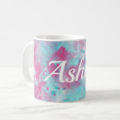 Mug Aquarelle rose Aqua Laver et Nom personnalisable M (Devant gauche)