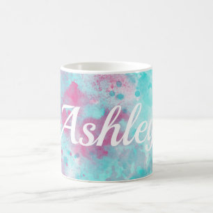 Mug Aquarelle rose Aqua Laver et Nom personnalisable M