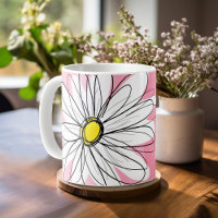 Aquarelle rose avec marguerite blanche Nom personn