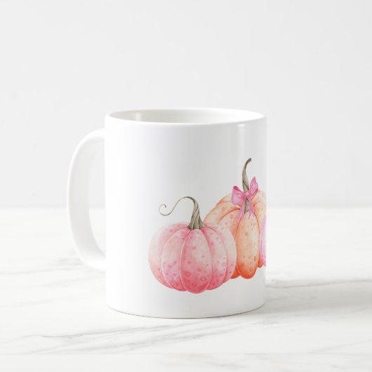 Mug Aquarelle rose Bow Citrouilles pour l'automne (Devant gauche)