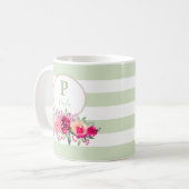 Mug Aquarelle rose chaud Monogramme floral sur bande d (Devant gauche)