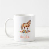 Mug Aquarelle rose Cheval Nom personnalisé Floral (Gauche)