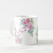 Mug Aquarelle rose de la fille Roses Monogramme initia (Devant gauche)