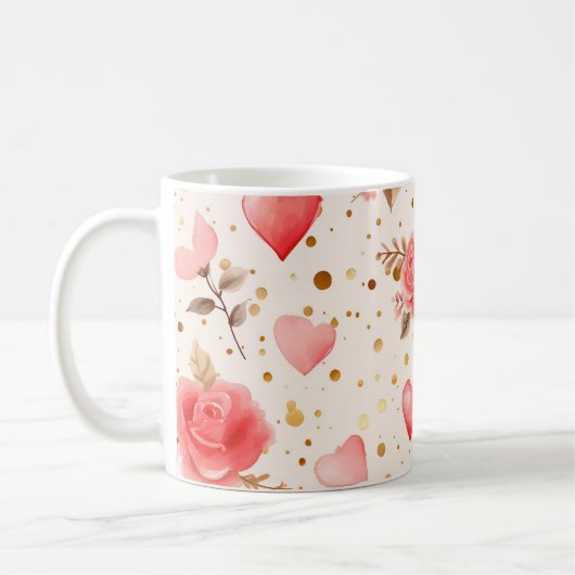 Mug Aquarelle rose de Valentine Roses et coeurs (Gauche)