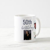 Mug Aquarelle Rose de vin rouge Photo 50e anniversaire (Devant droit)