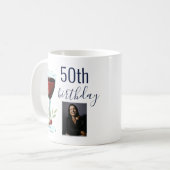 Mug Aquarelle Rose de vin rouge Photo 50e anniversaire (Devant gauche)