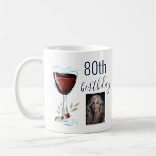 Mug Aquarelle Rose de vin rouge Photo 80e anniversaire