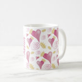 Mug Aquarelle rose du coeur de la couronne Monogramme (Devant droit)