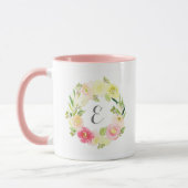 Mug Aquarelle rose et jaune couronne florale | Monogra (Gauche)