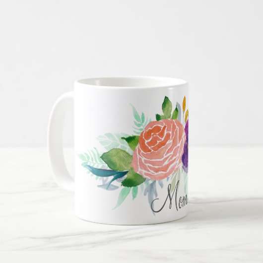 Mug Aquarelle rose et pourpre Florale (Devant gauche)