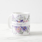 Mug Aquarelle rose et violet florale personnalisée (Devant gauche)