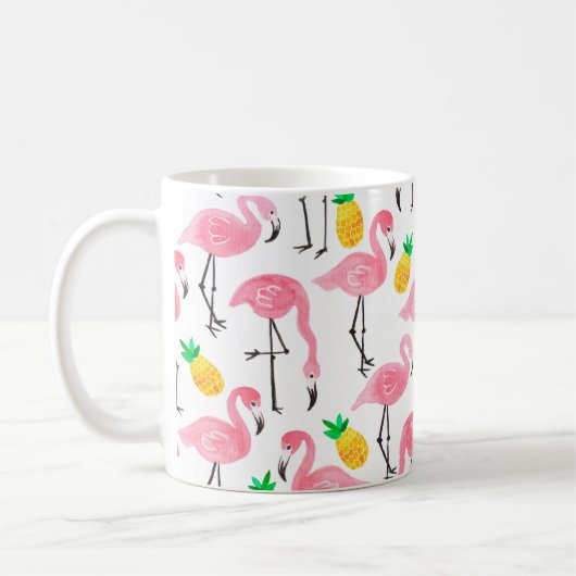 Mug Aquarelle rose flamant rose et ananas jaune (Gauche)