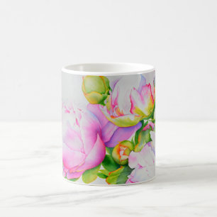 Mug Aquarelle rose fleurie rose pivoines blanc floral