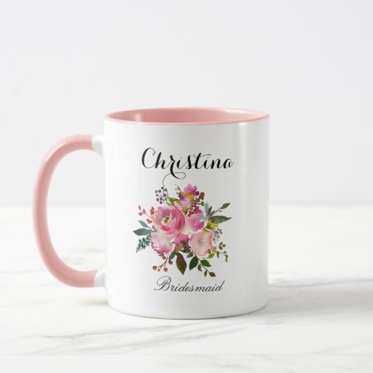 Mug Aquarelle rose Floral Bridesmaid (Gauche)