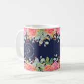 Mug Aquarelle Rose Floral Navy (Devant gauche)