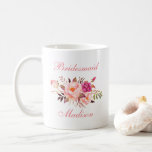 Mug Aquarelle rose Floral Nom de la servante<br><div class="desc">Aquarelle rose Blush Floral Bridesmaid Nom Mug</div>
