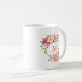 Mug Aquarelle rose Floral Or Cercle Monogramme (Devant droit)