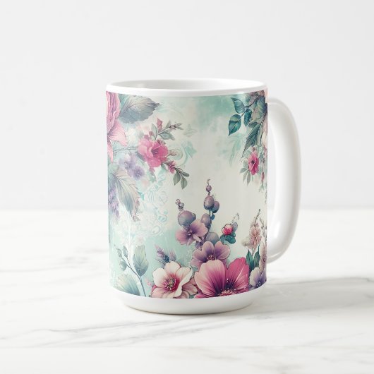 Mug Aquarelle Rose Florale (Devant droit)