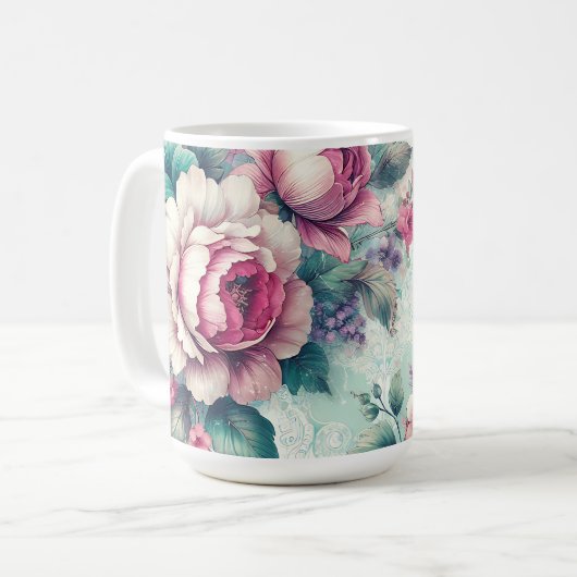 Mug Aquarelle Rose Florale (Devant gauche)