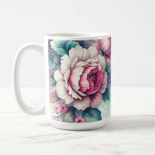 Mug Aquarelle Rose Florale (Gauche)