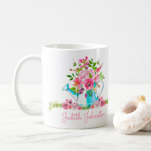 Mug Aquarelle rose florale élégante Nom personnalis