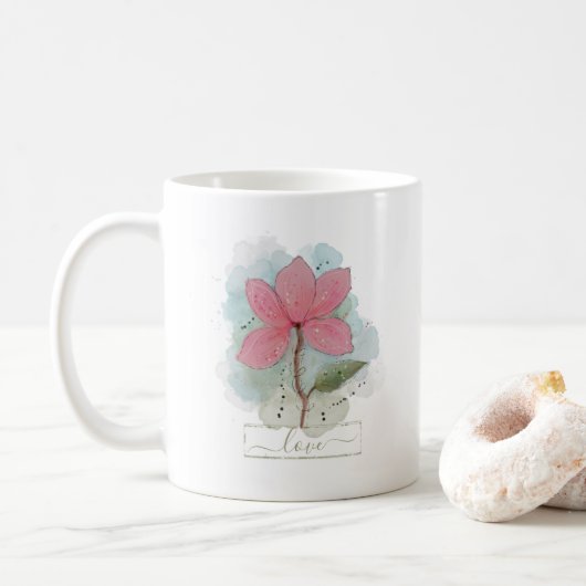 Mug Aquarelle rose Flower Love (Avec donut)