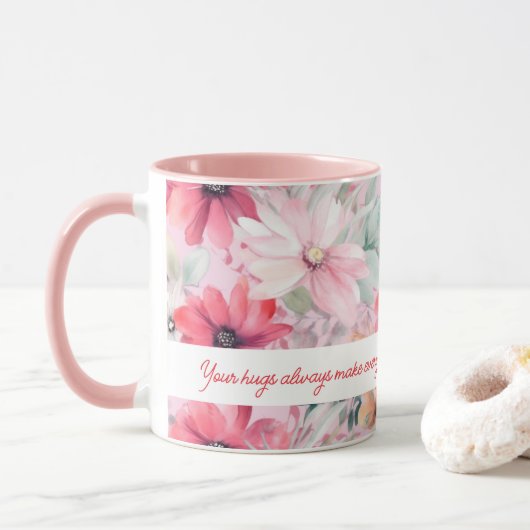 Mug Aquarelle rose FLowers | Cadeau pour maman | (Avec donut)