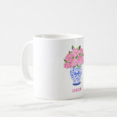 Mug Aquarelle rose Hydrangée Chinoiserie Nom (Devant gauche)