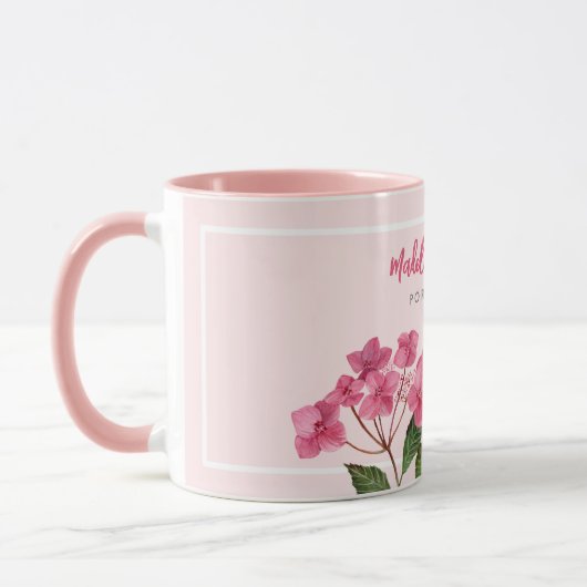 Mug Aquarelle rose Hydrangée Lacecaps Illustration (Gauche)