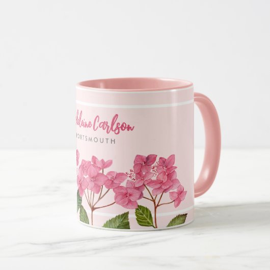 Mug Aquarelle rose Hydrangée Lacecaps Illustration (Devant droit)