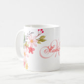 Mug Aquarelle rose jolie Floral Personnalisé Monogramm (Devant gauche)