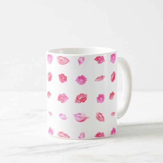 Mug Aquarelle rose lèvres motif maquillage marque (Devant droit)