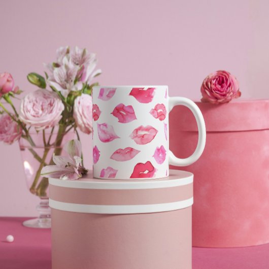 Mug Aquarelle rose lèvres motif maquillage marque
