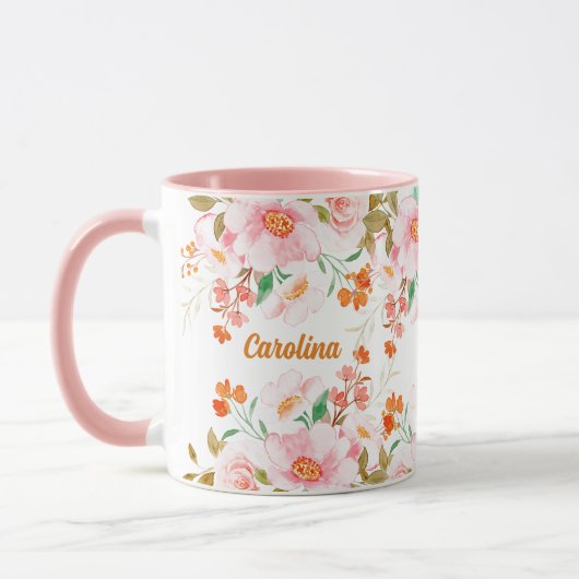 Mug Aquarelle rose mignonne Roses Nom de fille Monogra (Gauche)