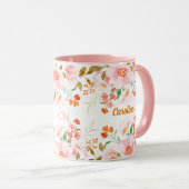Mug Aquarelle rose mignonne Roses Nom de fille Monogra (Devant droit)