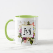 Mug Aquarelle rose moderne Bouquet floral Monogramme (Gauche)
